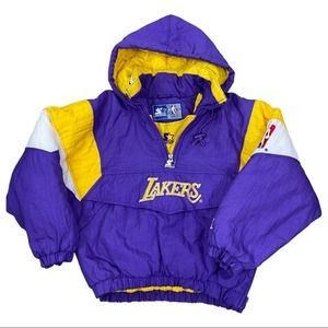 Vintage 90s Los Angeles LA Lakers Pullover Kangaroo Starter Jacket Puffer